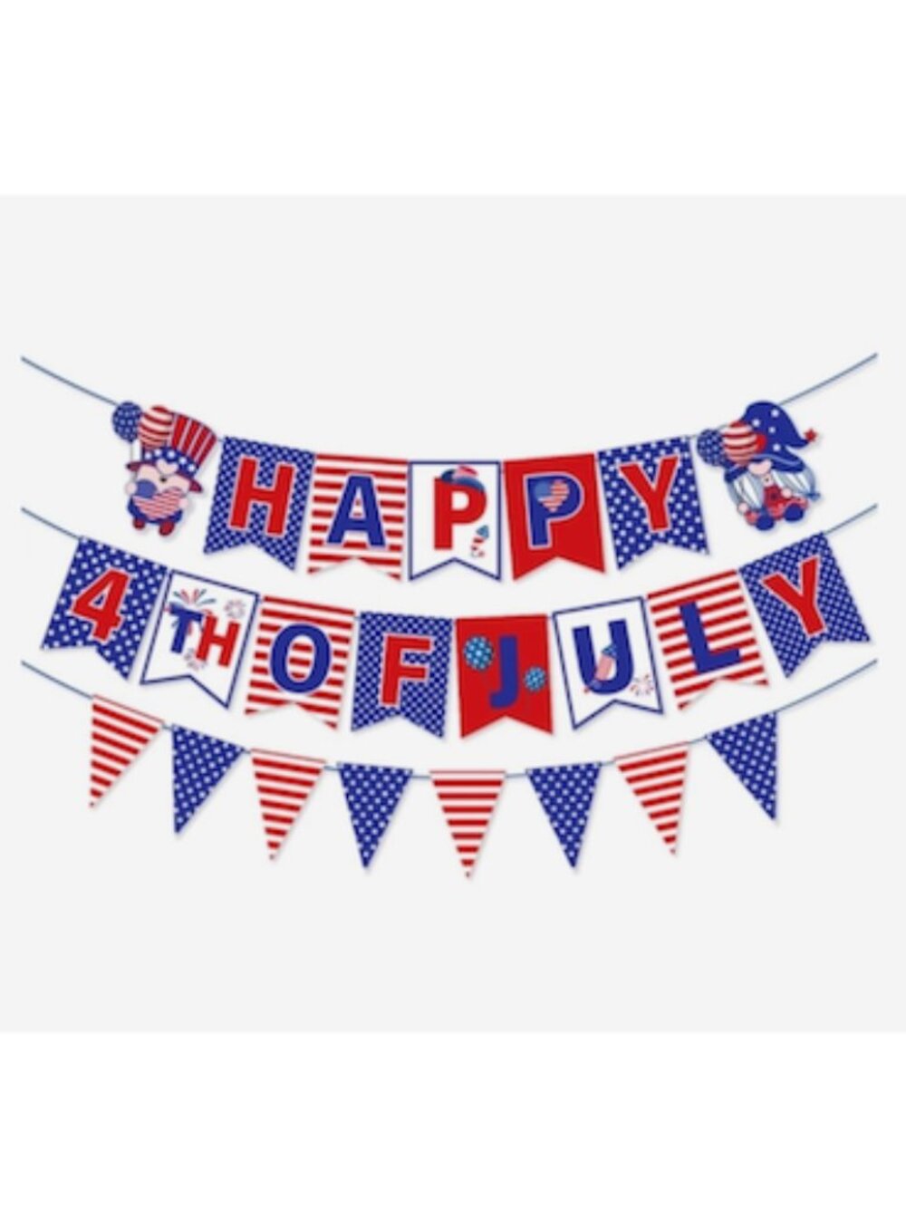 USA Patriotic 4th Of July Gnome Banner Red White Blue Party Decor NEW